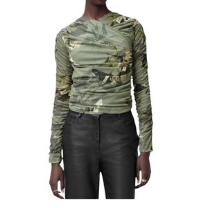 All Saints Top Hanako Floral Mesh Ruched Top